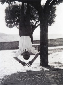 a testa in giù agli alberetti